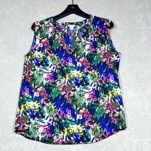 J. Crew Blouse Womens Size 4 Multicolor Floral Abstract Sleeveless with V Neck